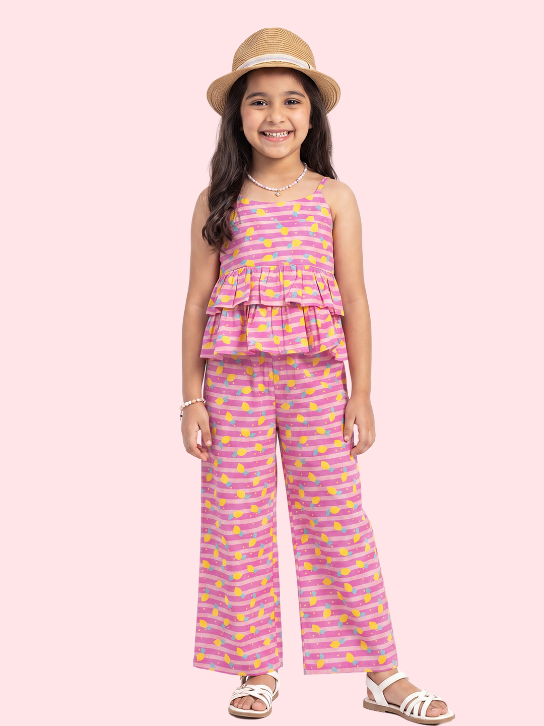 Girl's Floral Print Pure Cotton Off - Shoulder Jumpsuit