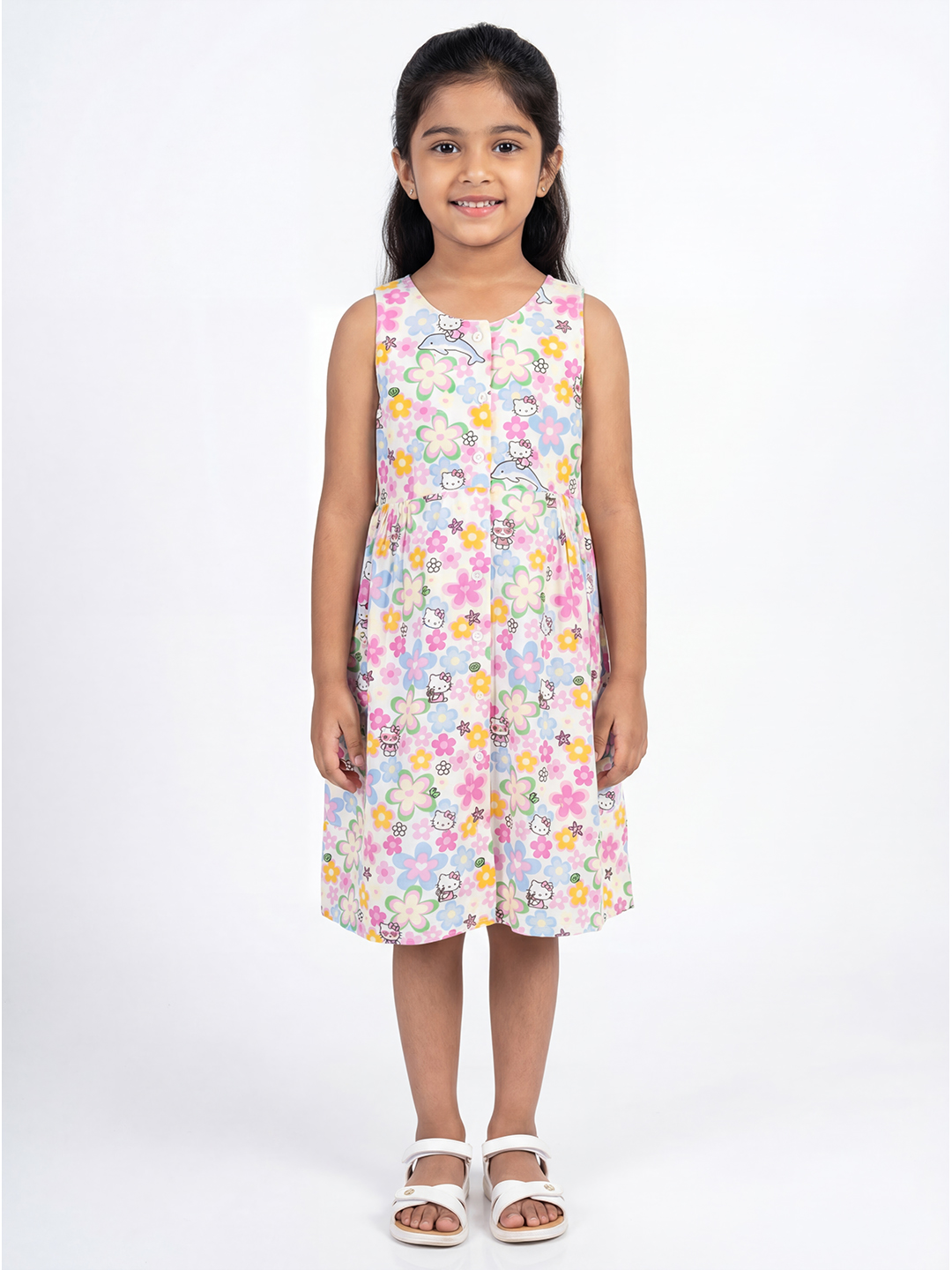 Girl's Floral Print Pure Cotton Fit & Flare Dress