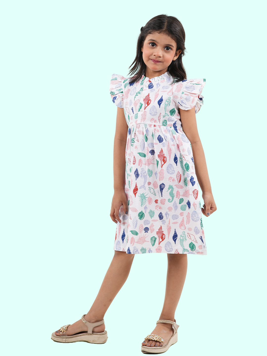 Girl's Printed Pure Cotton Shirt Collar Dress