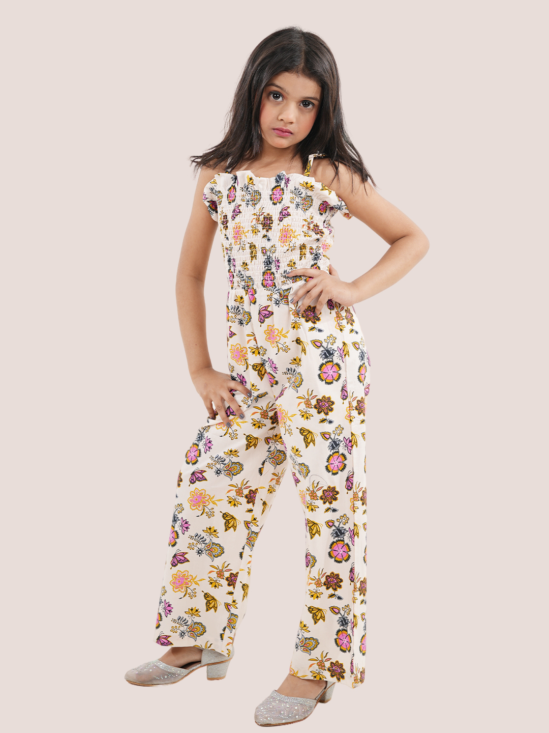 Girl's Floral Print Basic Jumpsuit