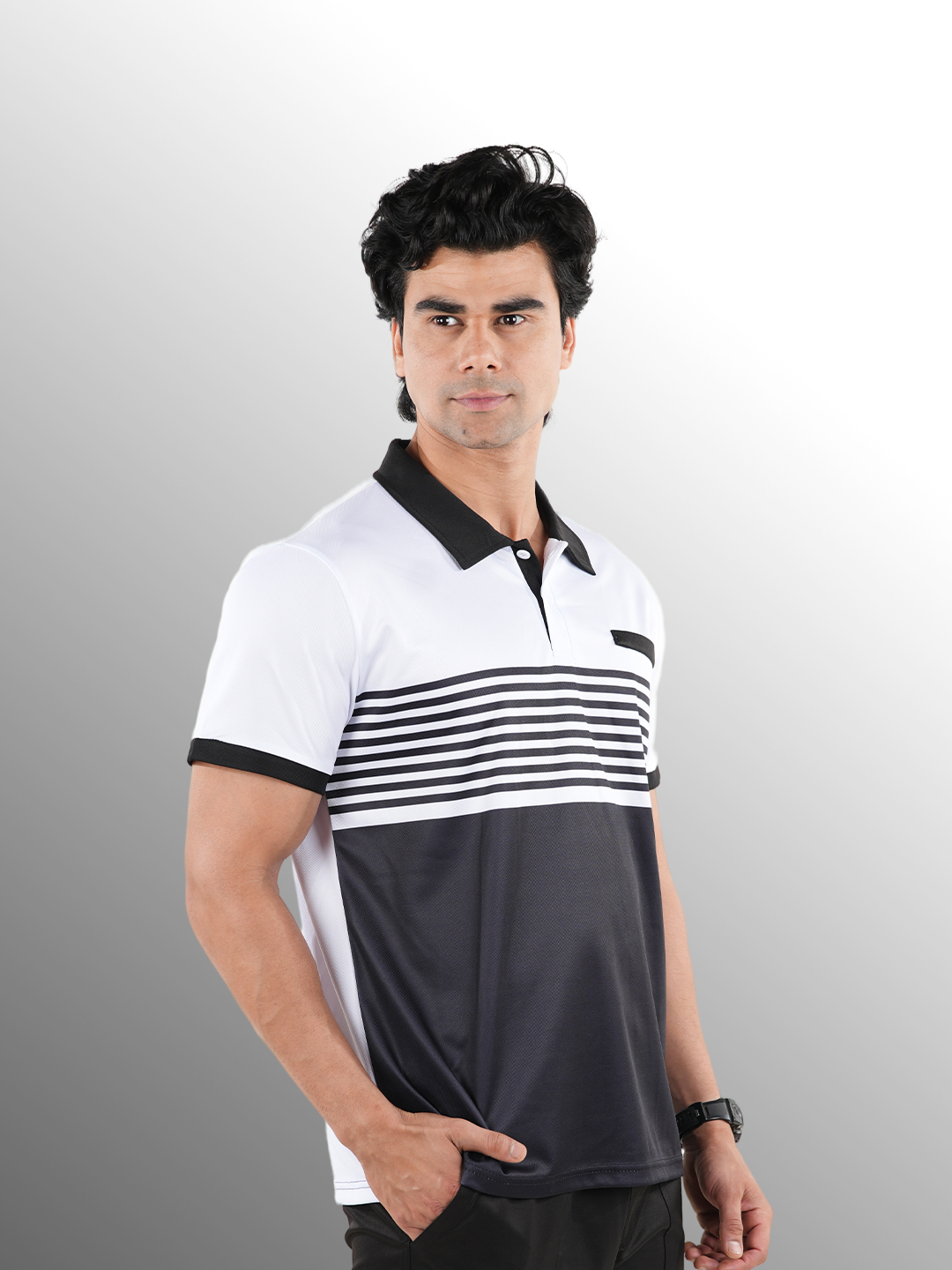 Mens uneven Stripe Polo t-shirt
