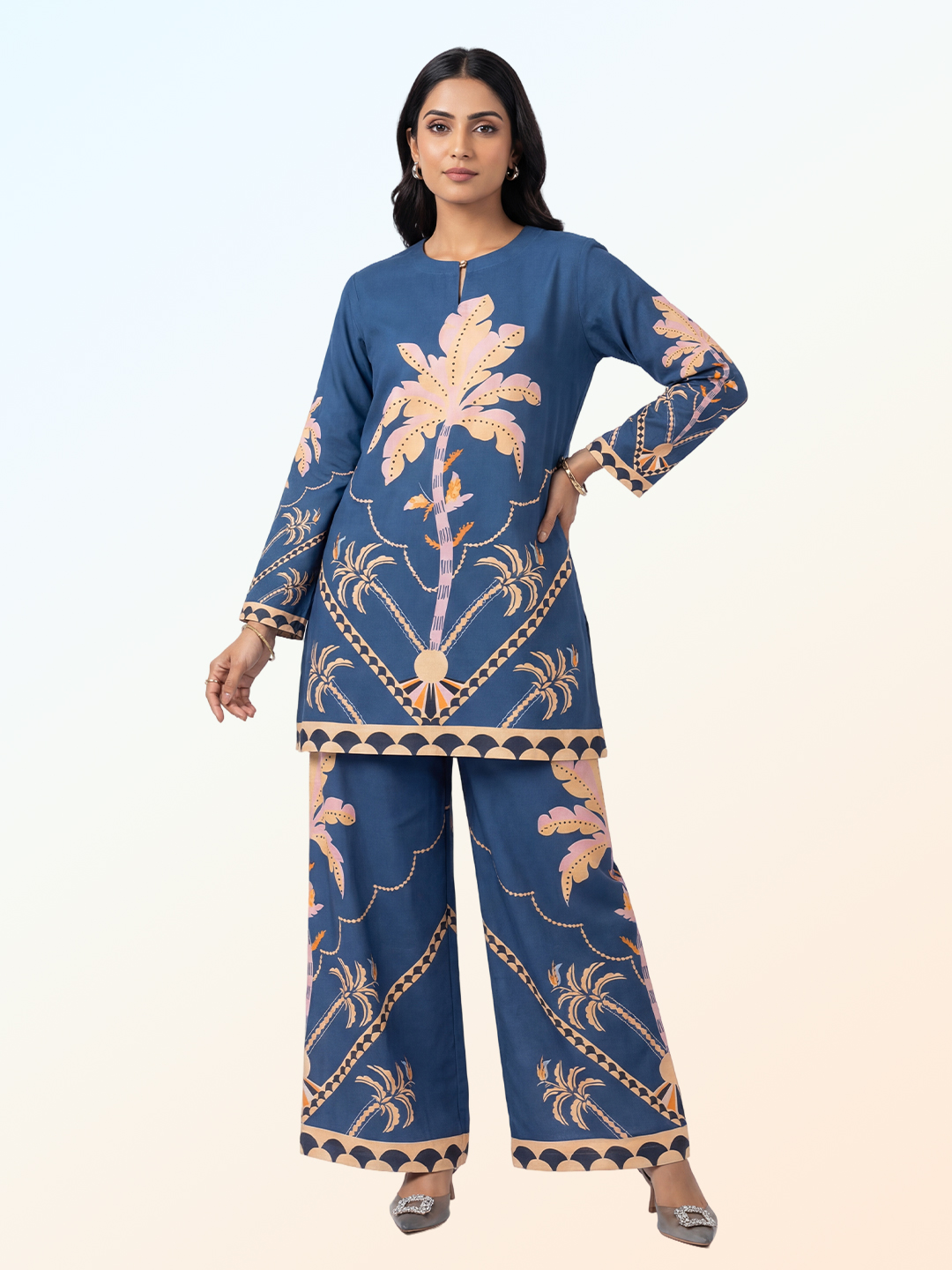 Womens blue printed co-ord set