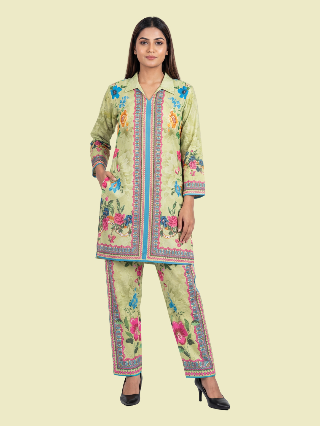 Womens green printed co-ord set